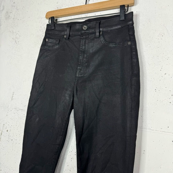 7 For All Mankind Waxed Mid Rise Flare Coated Jeans Black 27 - Picture 8 of 11